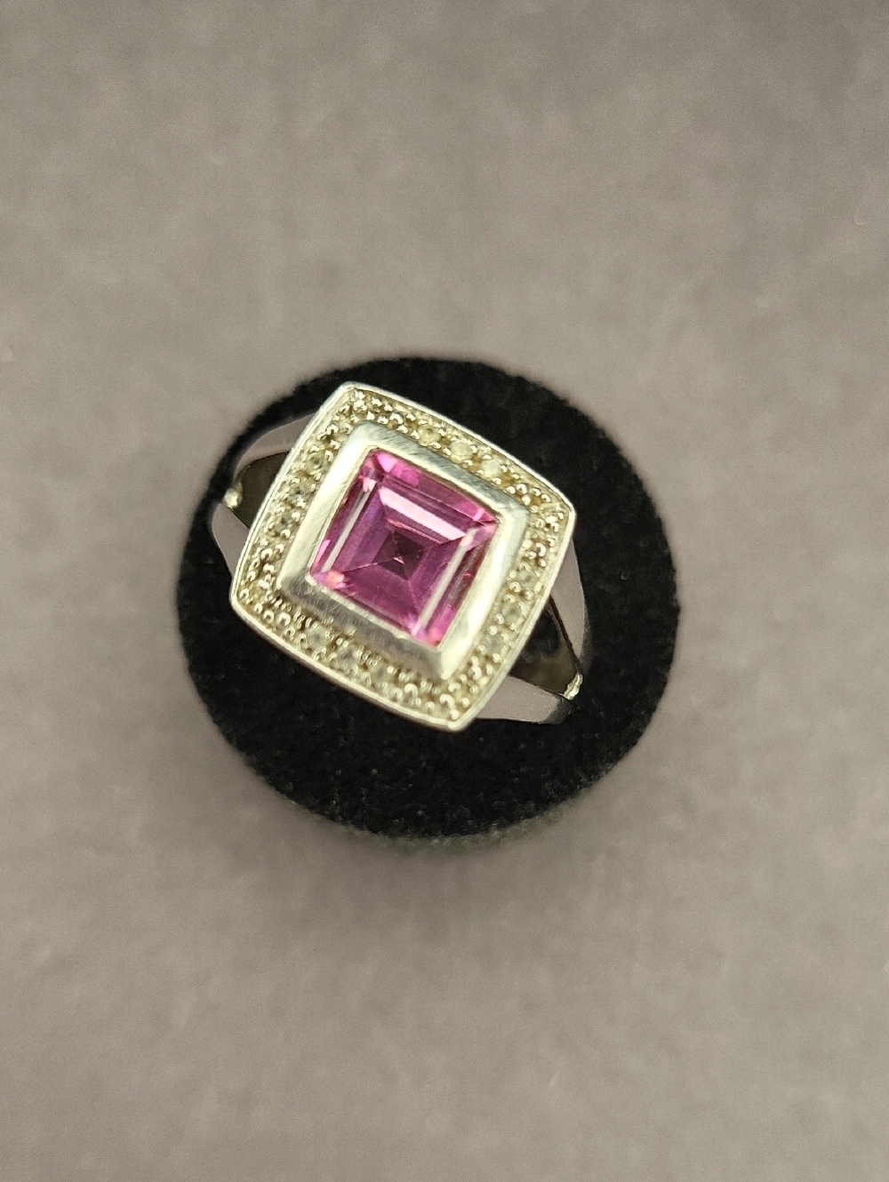 Pink Halo Ring with Accent Stones